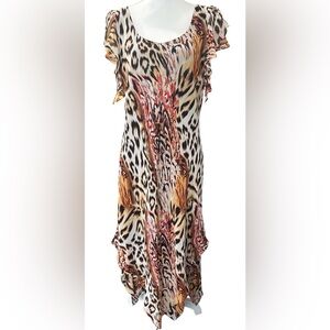 Lapis Leopard-Print Slip Dress 100% Silk size XL